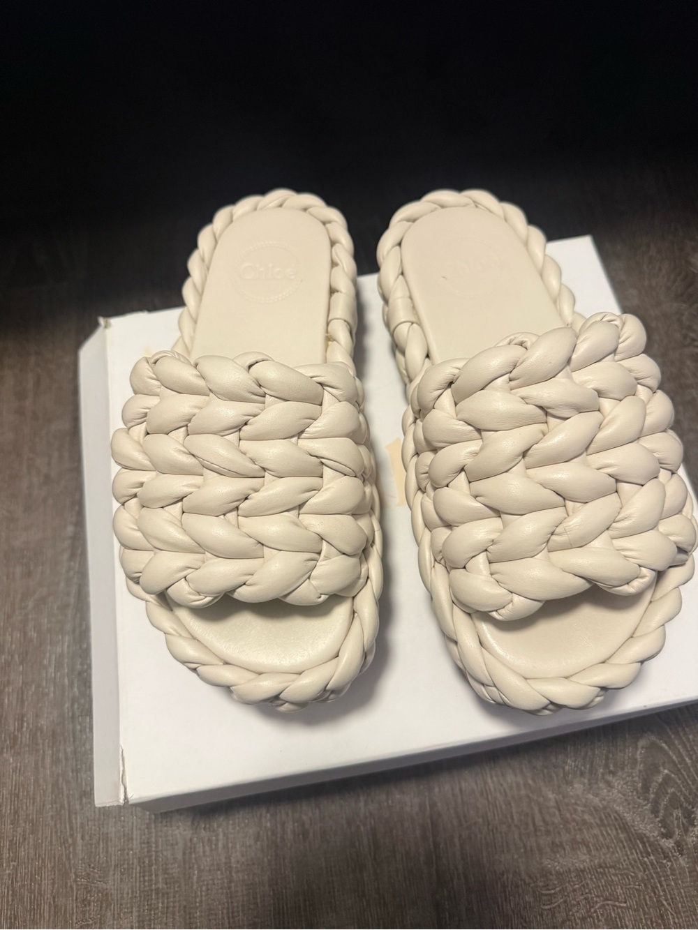 Chloé Braided Leather Slide Sandals in Ivory